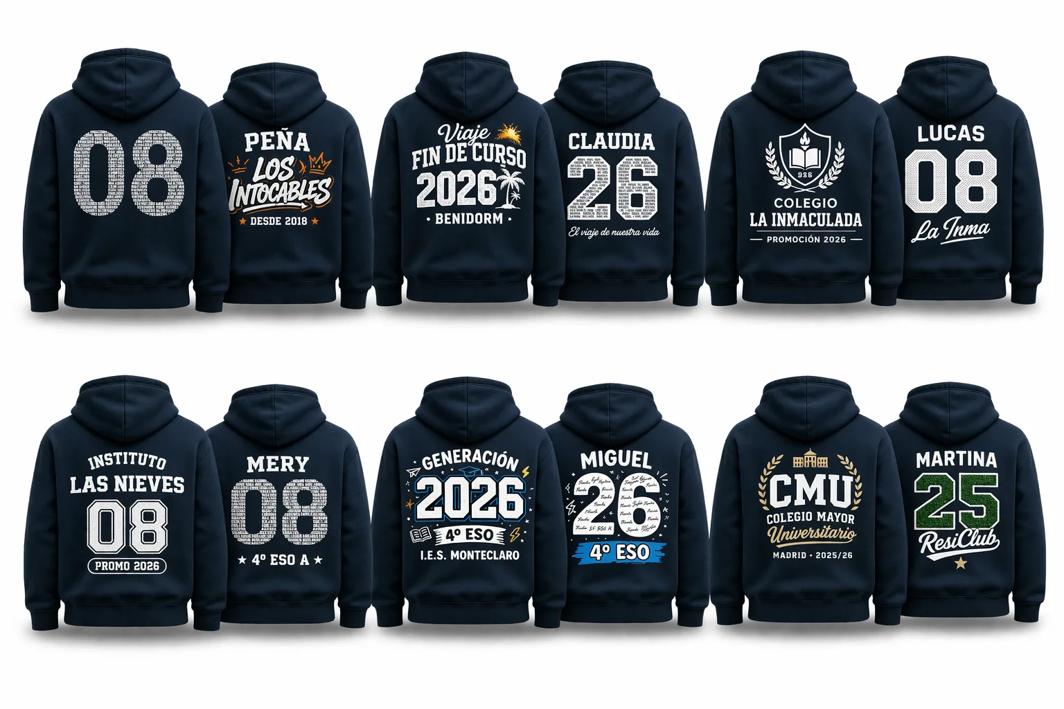 Diferentes opciones de diseño para sudaderas de grupo